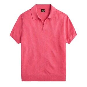 J Crew Sweater Polo Cashmere Short Sleeve Johnny Collar Pink Large